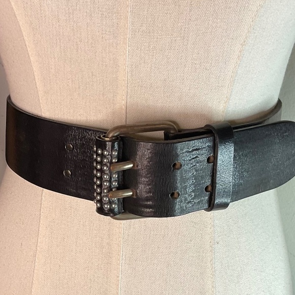 See by Chloe Thick Studded Black Leather Belt 85cm/35in x 2in wide - Picture 1 of 6